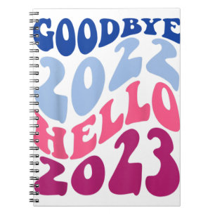 Retro Groovy Goodbye 2022 Hallo 2023 nieuwjaarsv Notitieboek