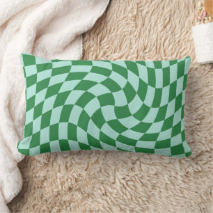 Retro Groovy Green Blue Warped Check Checkered Kussen
