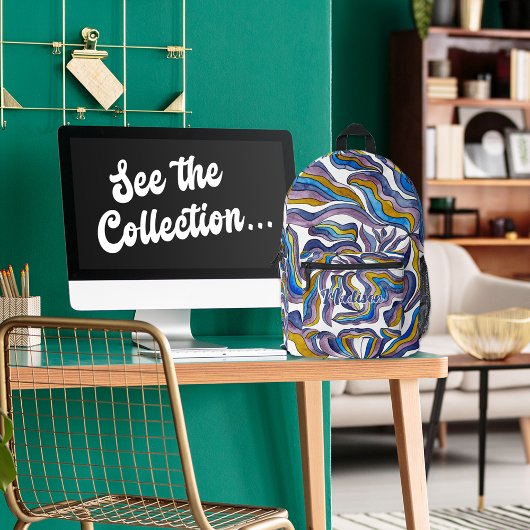 Retro Groovy Groen Blauw Paars Golf Naam Bedrukte Rugzak