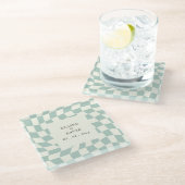 Retro Groovy Groen Checkerboard Bruiloft Glazen Onderzetter (Schuin)