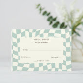 Retro Groovy Groen Checkerboard Bruiloft RSVP Kaartje (Staand voorkant)