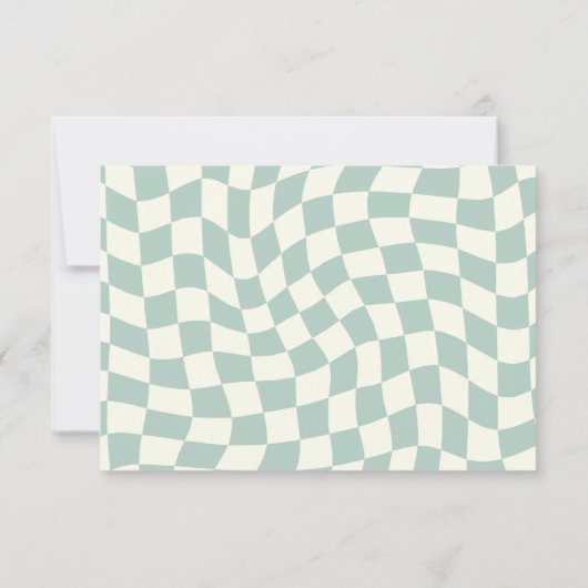 Retro Groovy Groen Checkerboard Bruiloft RSVP Kaartje (Achterkant)