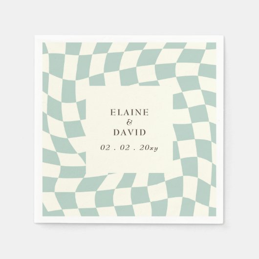 Retro Groovy Groen Checkerboard Bruiloft Servet (Voorkant)