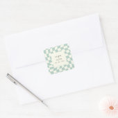 Retro Groovy Groen Checkerboard Bruiloft Vierkante Sticker (Envelop)