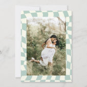 Retro Groovy Groen Checkerboard Foto Save The Date (Achterkant)