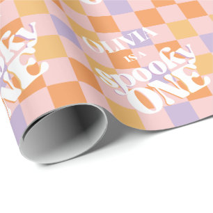 Retro Groovy Halloween eerste verjaardag Cadeaupapier