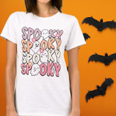 Retro Groovy Halloween Geesten en Bloemen Spooky T-shirt