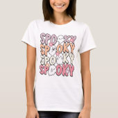 Retro Groovy Halloween Geesten en Bloemen Spooky T-shirt (Voorkant)