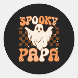 Retro Groovy Halloween Ghost Spooky Papa Kostuum Ronde Sticker