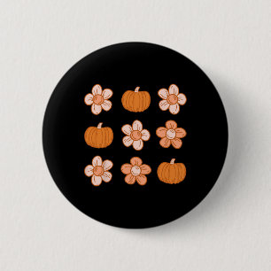 Retro Groovy Halloween Herfst Hippie Pompoen Bloem Ronde Button 5,7 Cm