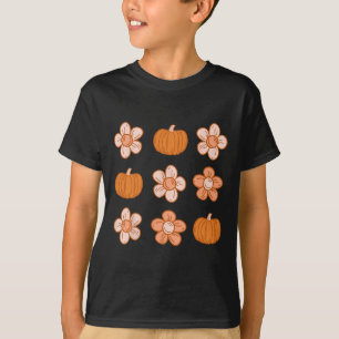 Retro Groovy Halloween Herfst Hippie Pompoen Bloem T-shirt