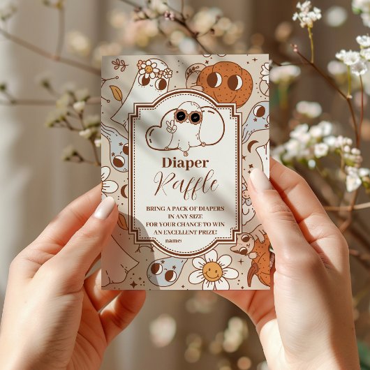 Retro Groovy Halloween Little Boo Raffle Diapper Informatiekaartje