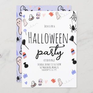 Retro Groovy Halloween Party Doodles Kaart