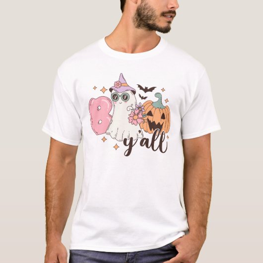 Retro Groovy Halloween Spooky Boo Y’all T-shirt (Voorkant)