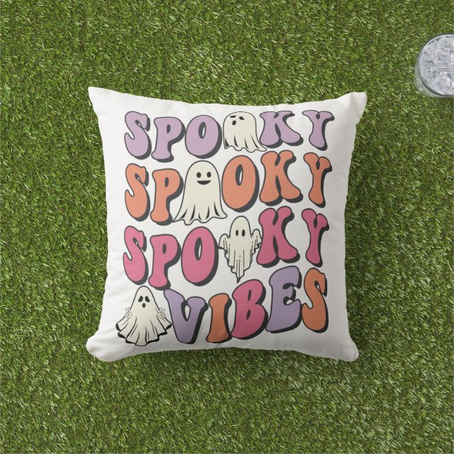 Retro Groovy Halloween Spooky Vibes Sierkussen (Gras)