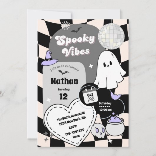 Retro Groovy Halloween Verjaardag Spooky Ghost Kaart (Voorkant)