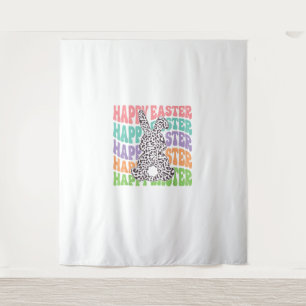 Retro Groovy Happy Easter Leopard Konijn Vrouwen G Wandkleed
