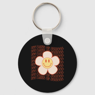 Retro Groovy Happy Face 100 dagen schoolkoffie 10 Sleutelhanger