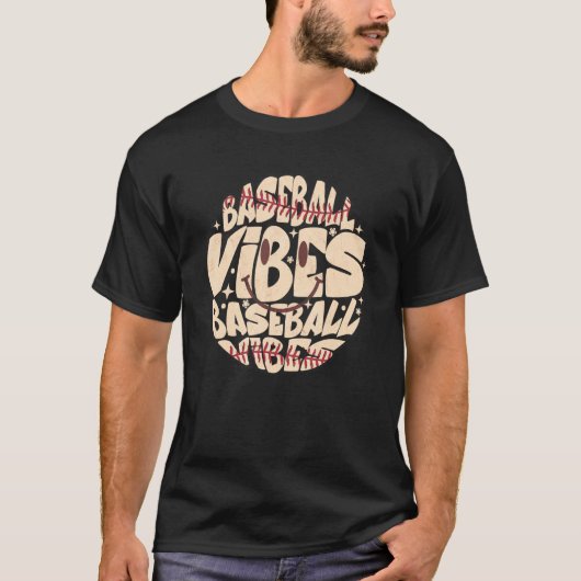 Retro Groovy Happy Face Baseball Vibes Baseball Ba T-shirt (Voorkant)