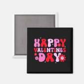 Retro Groovy Happy Valentines Day Hearts Love Wome Magneet (Voorkant / Achterkant)