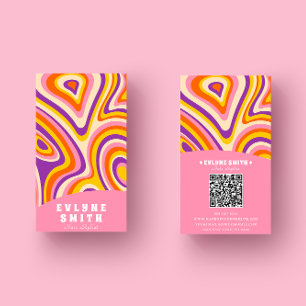 Retro Groovy Helder Roze QR Code Vet Boho Uniek Visitekaartje