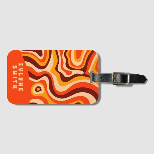 Retro Groovy Helder Sinaasappel Bold Boho Bagagelabel (Voorkant (horizontaal))