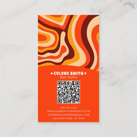 Retro Groovy Helder Sinaasappel QR Code Bold Boho Visitekaartje (Achterkant)