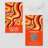 Retro Groovy Helder Sinaasappel QR Code Bold Boho Visitekaartje (Voorkant / Achterkant)