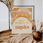 Retro groovy helpt jezelf bij het drinken poster