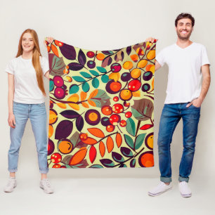 Retro Groovy herfst Herfst bessen bladeren patroon Fleece Deken