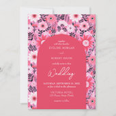 Retro groovy hete roze en witte bloemen kaart (Voorkant)