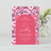 Retro groovy hete roze en witte bloemen kaart (Staand voorkant)