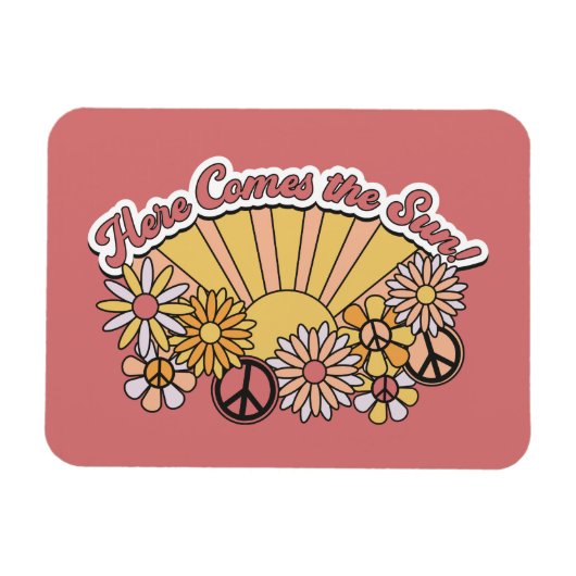 Retro Groovy | Hier komt de  afbeelding van de zon Magneet (Horizontaal)