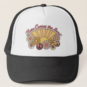 Retro Groovy Hier komt de afbeelding van de zon Trucker Pet