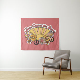 Retro Groovy Hier komt de afbeelding van de zon Wandkleed