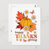 Retro Groovy Hippie Daisy Pumpkin Thanksgiving Briefkaart (Voorkant / Achterkant)