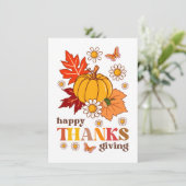 Retro Groovy Hippie Daisy Pumpkin Thanksgiving Kaart (Staand voorkant)