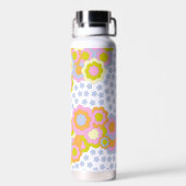 Retro Groovy Hippie Flowers en Stars Waterfles (Achterkant)