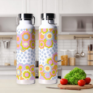 Retro Groovy Hippie Flowers en Stars Waterfles