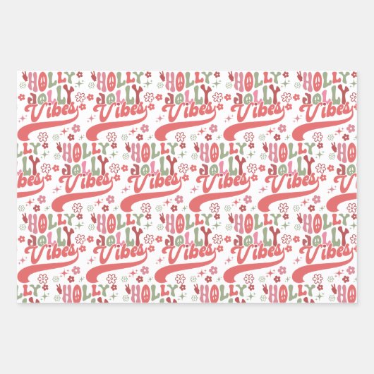 Retro Groovy Holly Jolly Vibes Vakantie Inpakpapier Vel (Voorkant 2)