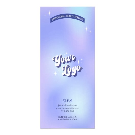 Retro Groovy Holografische Make-up Salon prijslijs Reclamekaart (Achterkant)