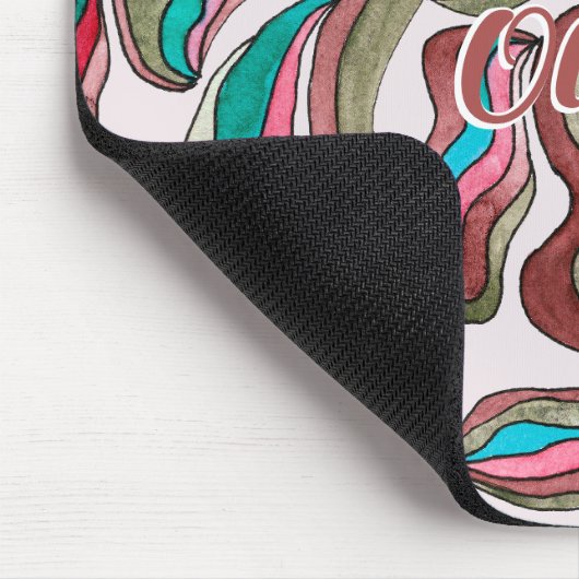 Retro Groovy Hot Roze Bourgondië Wavy Script Naam Muismat (Hoek)