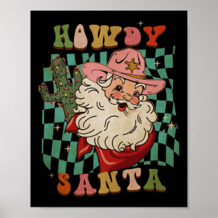 Retro Groovy Howdy Kerstman Kerst Cowboy Kerstman Poster