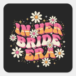 Retro Groovy In Haar Bruids Tijdperk 70s Bachelore Vierkante Sticker