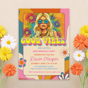 Retro Groovy Jaren 60 Hippie Thema Uitnodiging