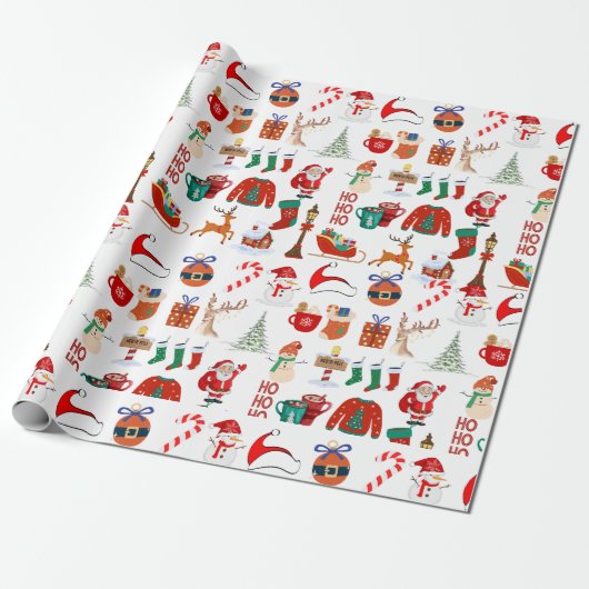 Retro Groovy  jaren 70 60 kerstpatroon Cadeaupapier (Uitgerold)