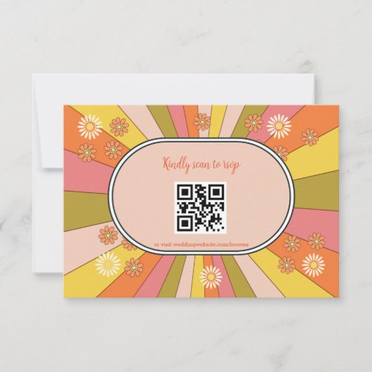 Retro Groovy jaren 70 thema gedempte kleuren trouw RSVP Kaartje (Voorkant)