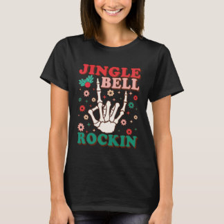 Retro Groovy Jingle Bell Rockin Skeleton Kerstmis T-shirt