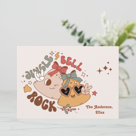Retro Groovy Jingle Bell Rocks Feestdagenkaart (Staand voorkant)