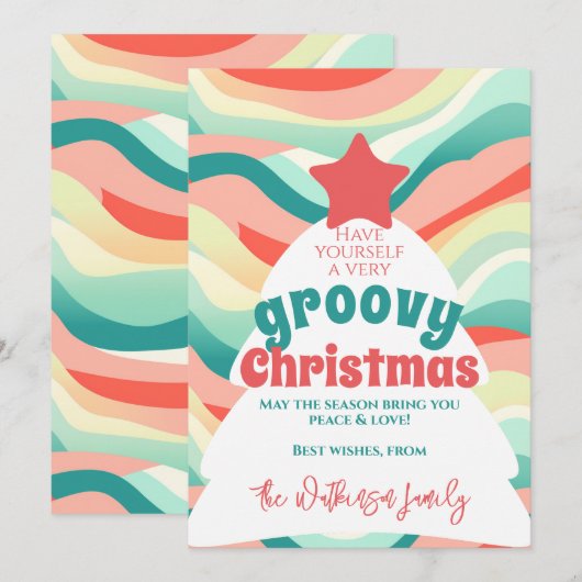 Retro Groovy Kerst Regenboog Wave Feestdagenkaart (Voorkant / Achterkant)